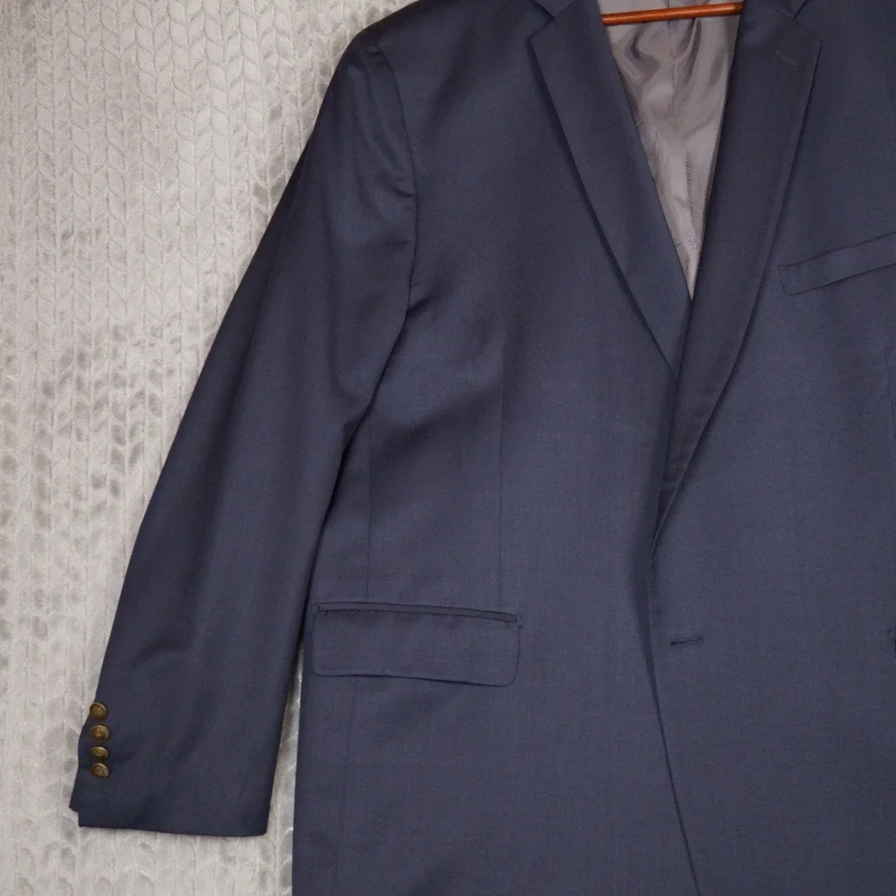 Paul Fredrick Blazer Men 53L Navy Blue Gold Crest Button Wool Sport Coat Classic